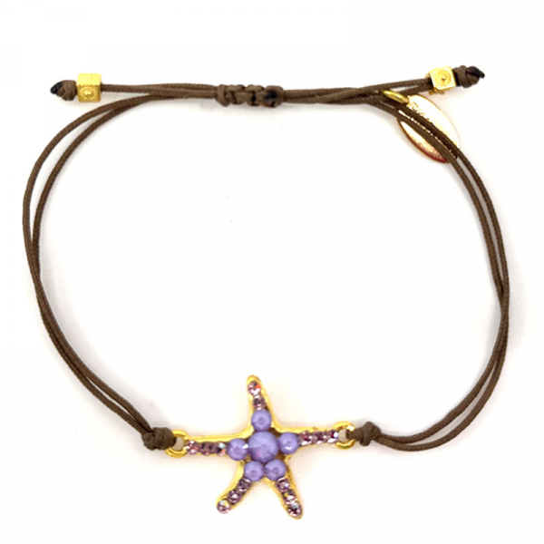 Ekaterini friendship bracelet, starfish, aqua blue Swarovski crystals lilac , cord, gold accents